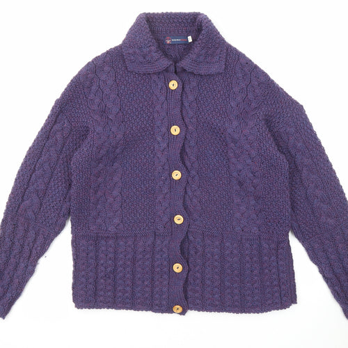British Wool Womens Purple Collared Wool Cardigan Jumper Size M