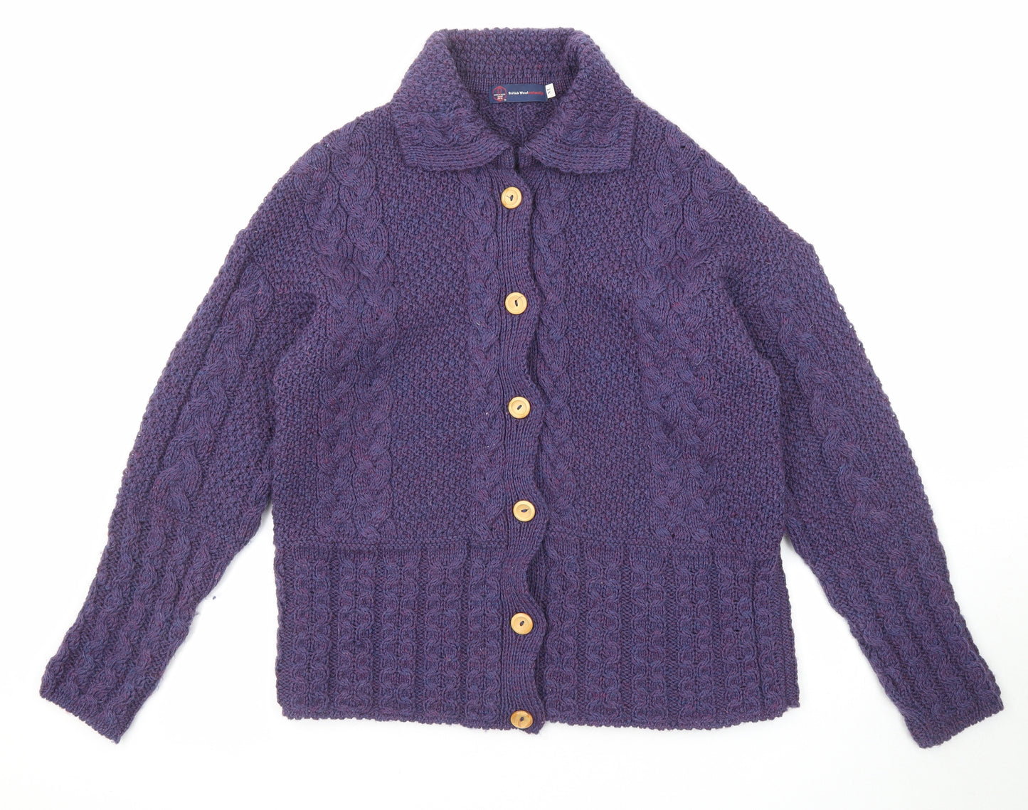 British Wool Womens Purple Collared Wool Cardigan Jumper Size M