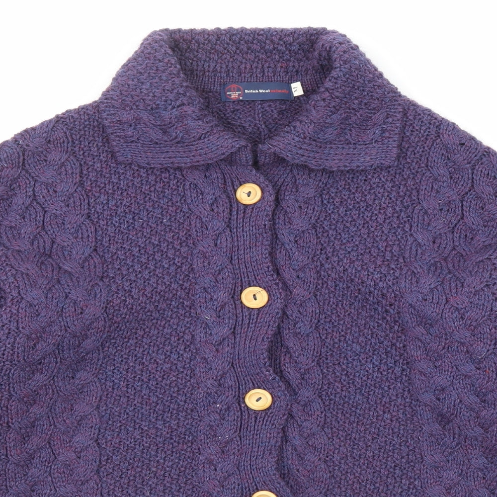 British Wool Womens Purple Collared Wool Cardigan Jumper Size M