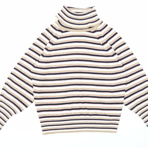 Marks and Spencer Womens Multicoloured Roll Neck Striped Acrylic Pullover Jumper Size XS