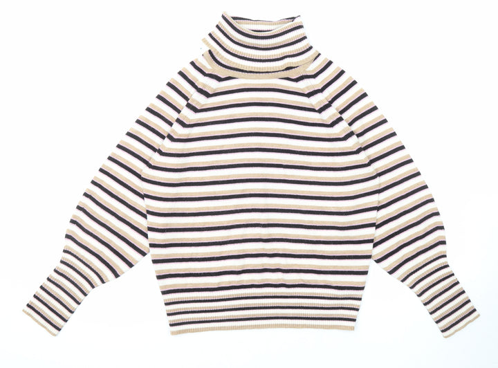 Marks and Spencer Womens Multicoloured Roll Neck Striped Acrylic Pullover Jumper Size XS