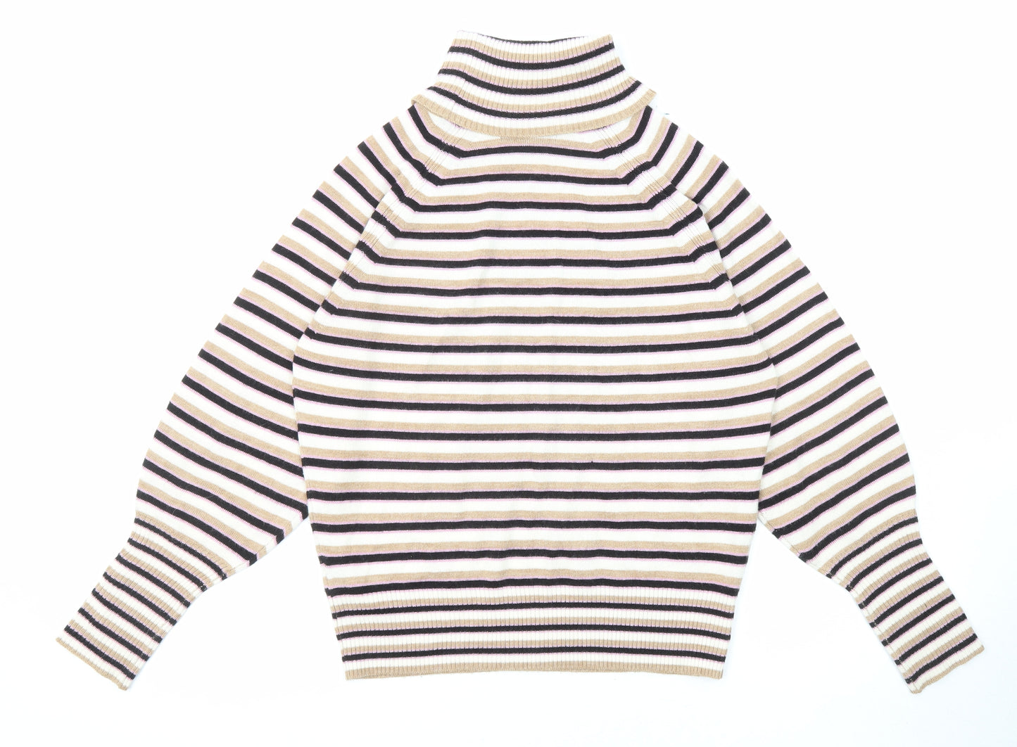 Marks and Spencer Womens Multicoloured Roll Neck Striped Acrylic Pullover Jumper Size XS
