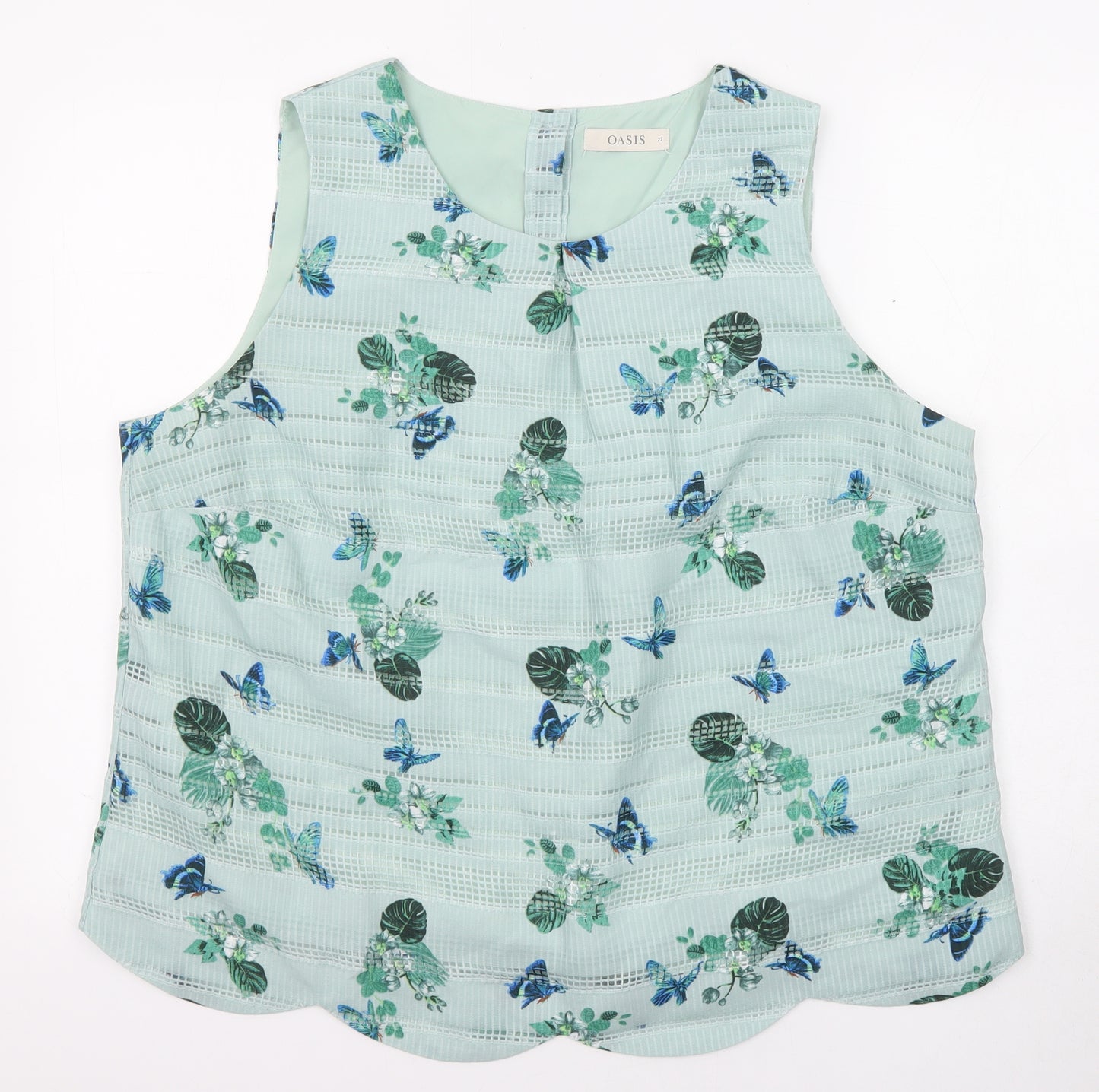 Oasis Womens Blue Floral Polyester Basic Tank Size 22 Round Neck - Butterfly