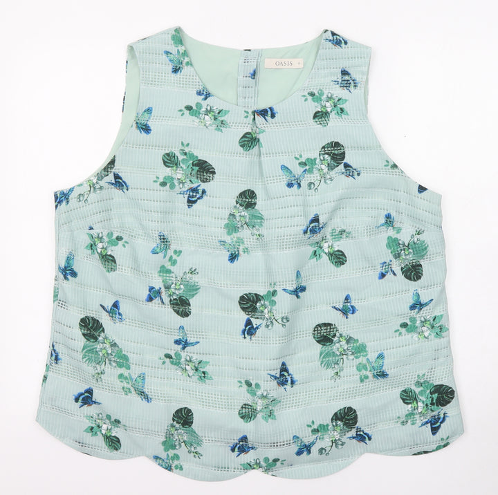 Oasis Womens Blue Floral Polyester Basic Tank Size 22 Round Neck - Butterfly