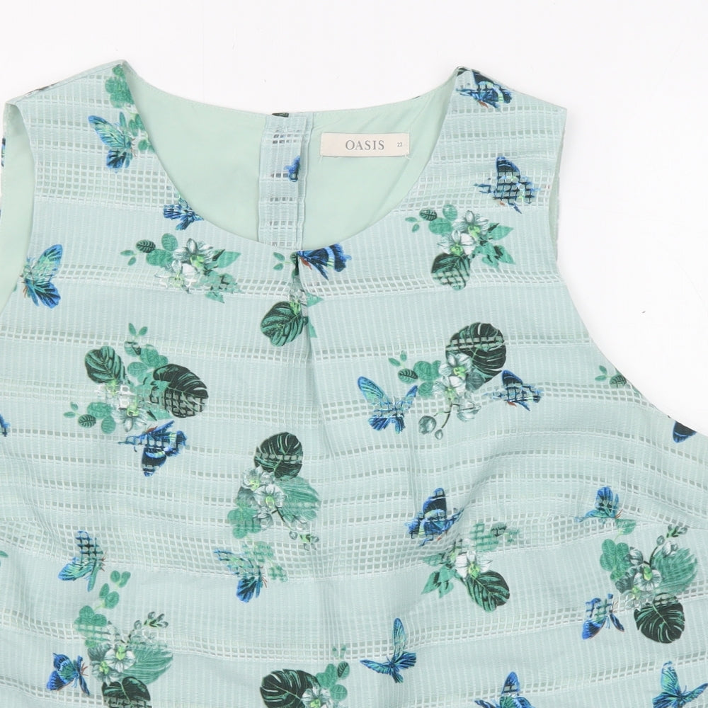 Oasis Womens Blue Floral Polyester Basic Tank Size 22 Round Neck - Butterfly