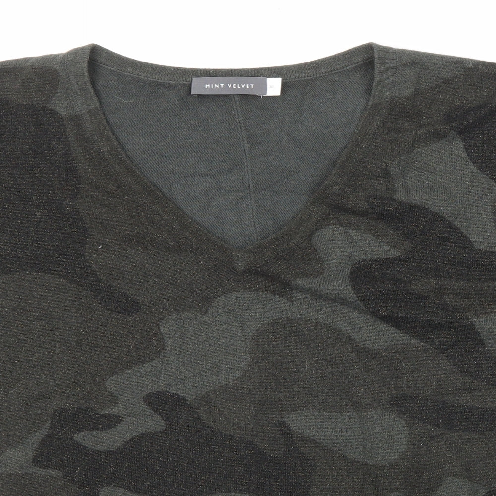 Mint Velvet Womens Green V-Neck Camouflage Acrylic Pullover Jumper Size XL