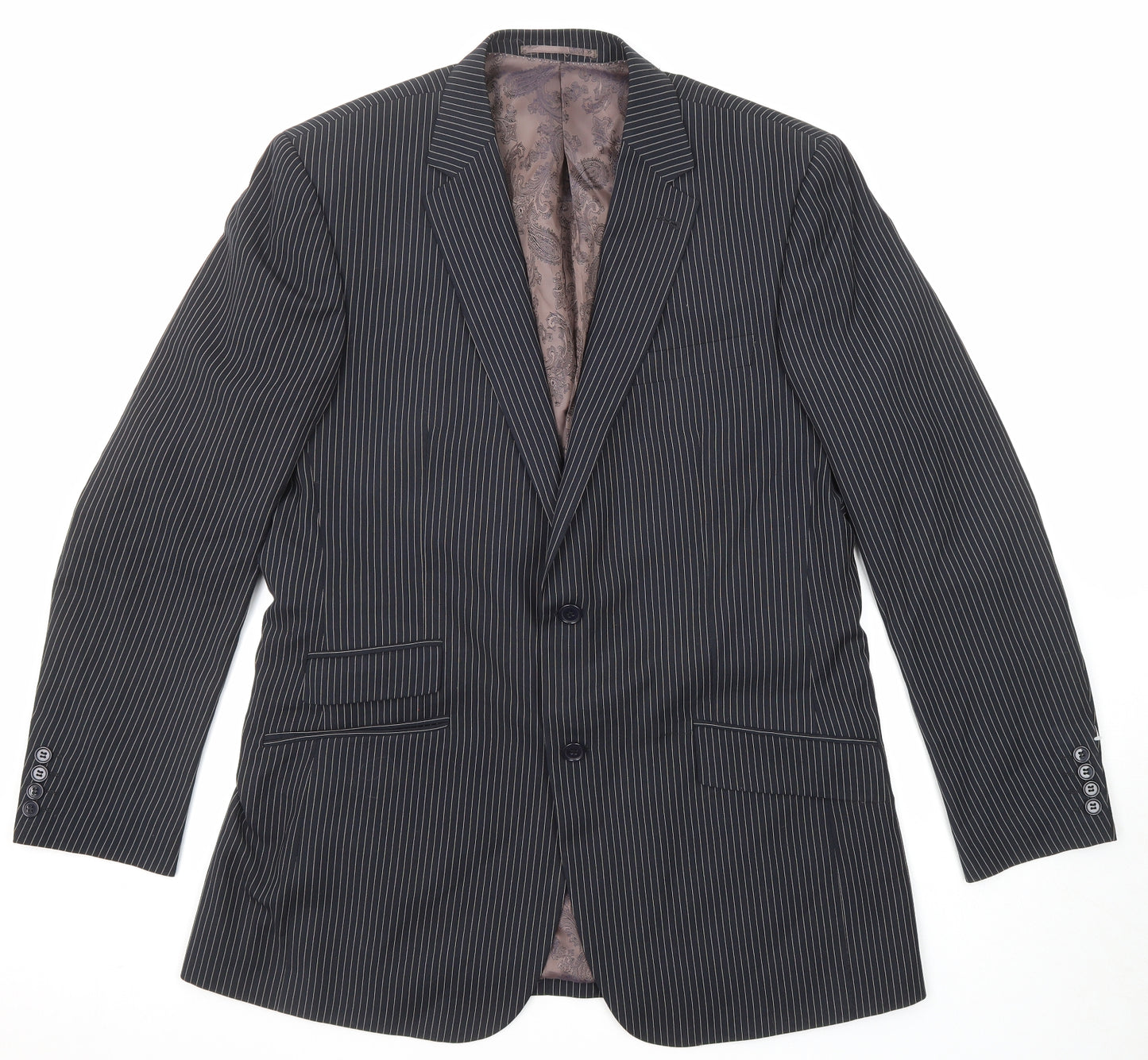 Skopes Mens Black Striped Polyester Jacket Suit Jacket Size 42 Regular