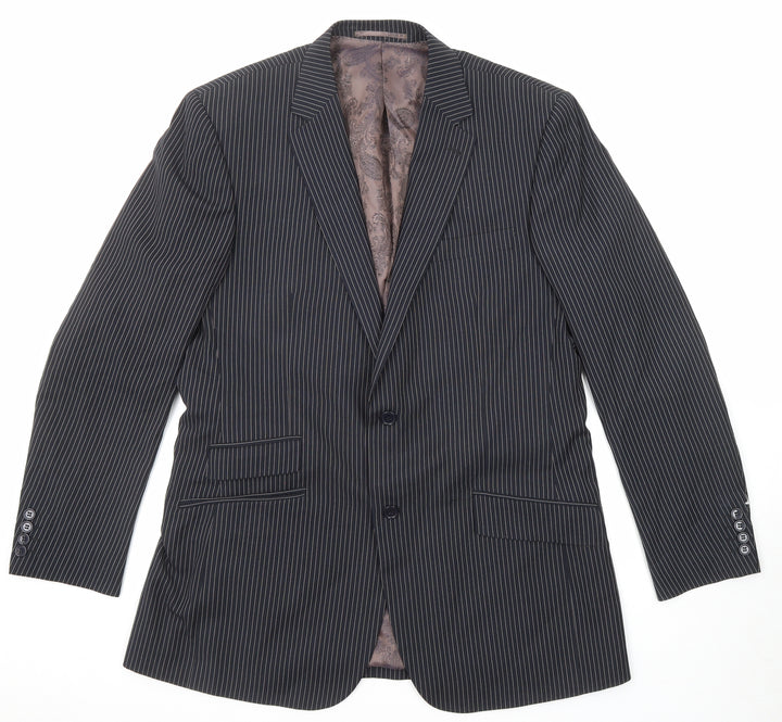 Skopes Mens Black Striped Polyester Jacket Suit Jacket Size 42 Regular