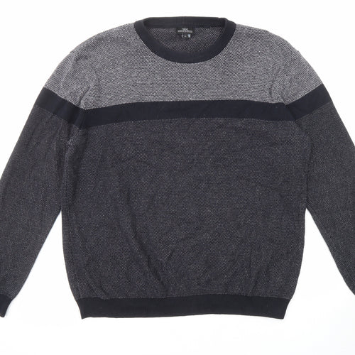 NEXT Mens Grey Round Neck Cotton Pullover Jumper Size XL Long Sleeve - Colour Block
