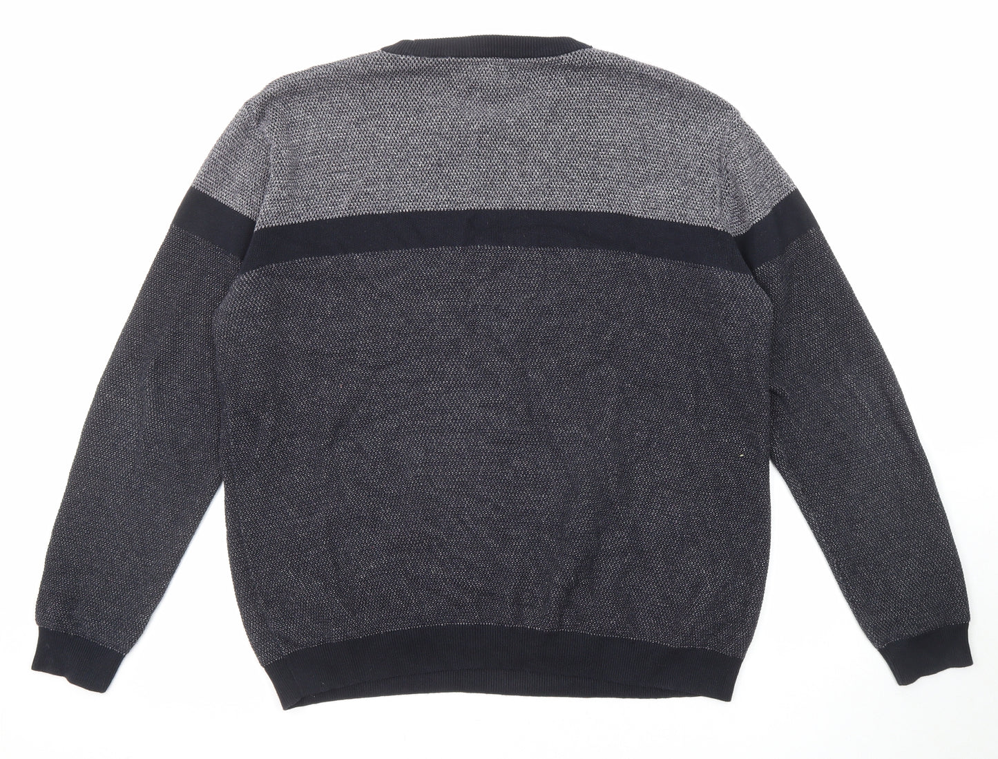 NEXT Mens Grey Round Neck Cotton Pullover Jumper Size XL Long Sleeve - Colour Block