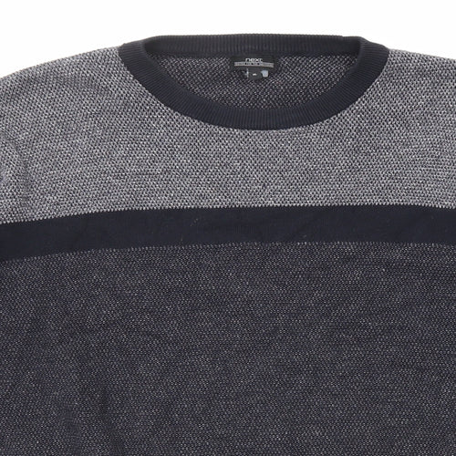 NEXT Mens Grey Round Neck Cotton Pullover Jumper Size XL Long Sleeve - Colour Block