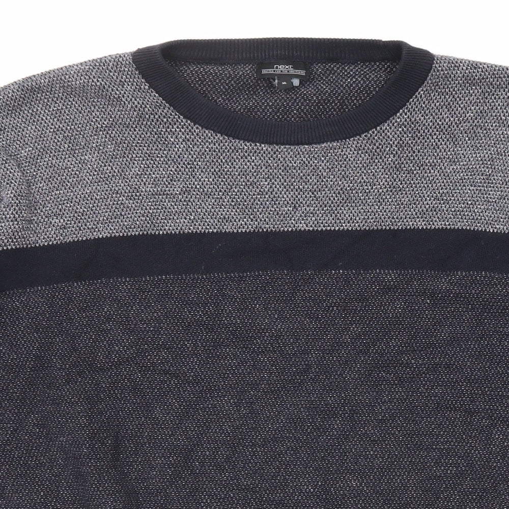 NEXT Mens Grey Round Neck Cotton Pullover Jumper Size XL Long Sleeve - Colour Block