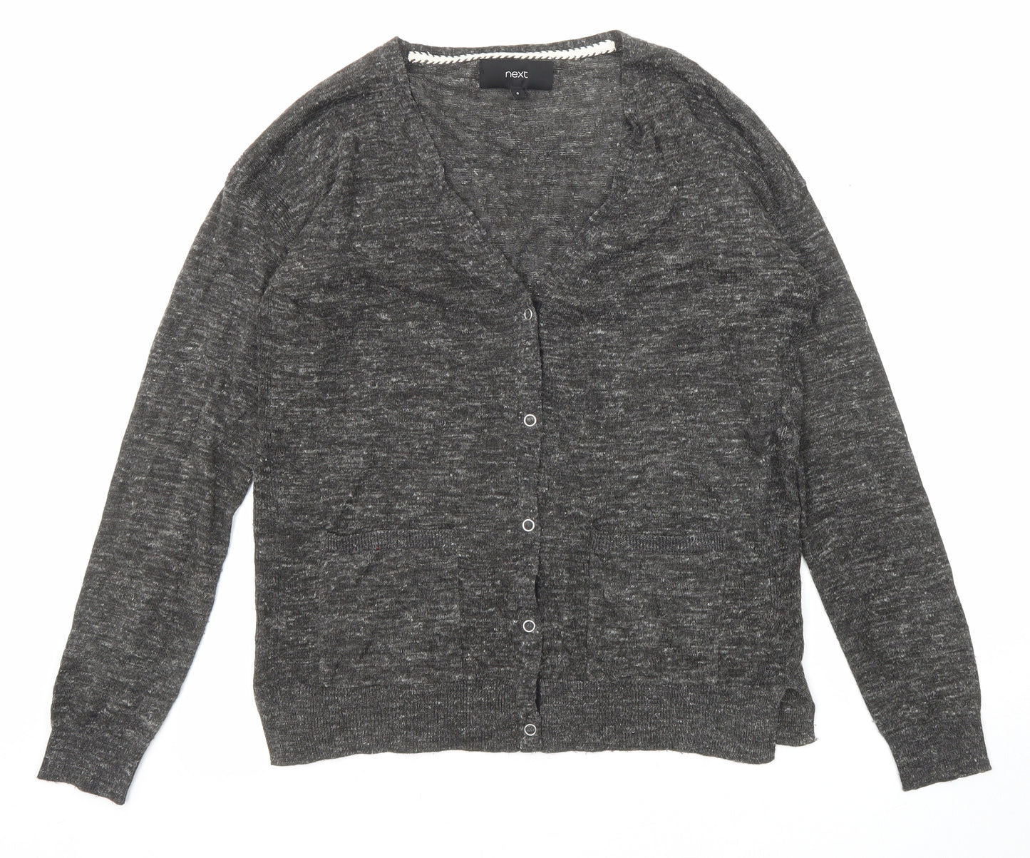 NEXT Womens Grey V-Neck Acrylic Cardigan Jumper Size 8