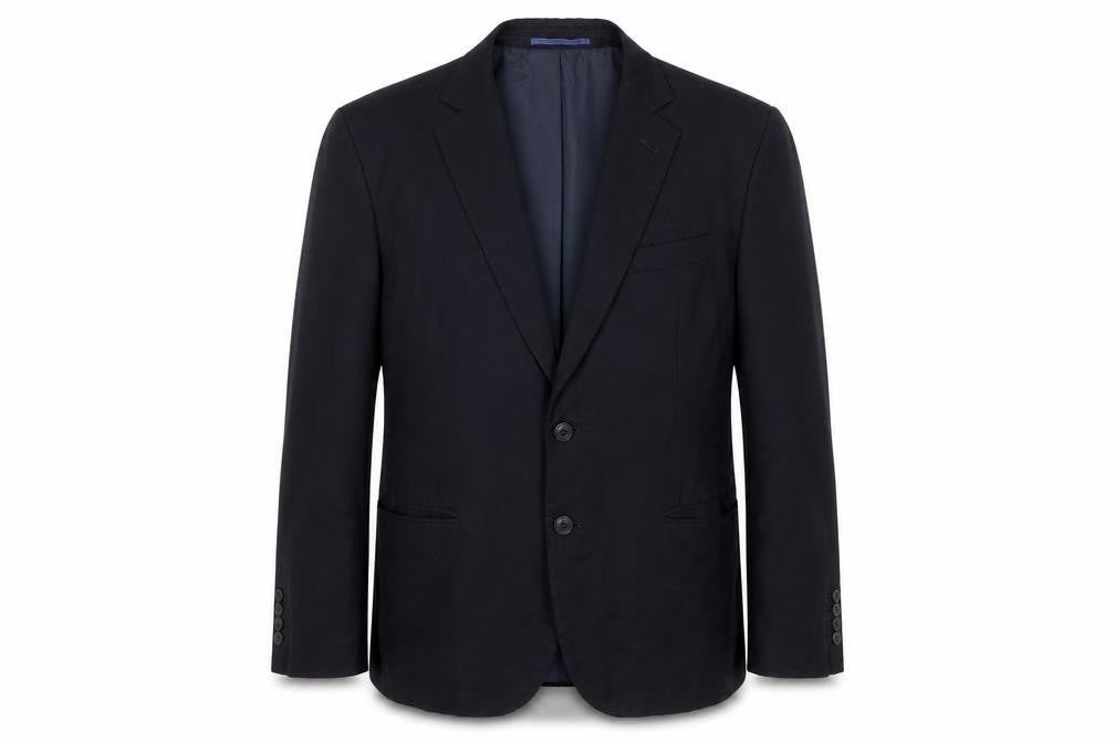 Front view of Marks & Spencer men’s blue polyester jacket suit jacket, size 42, regular