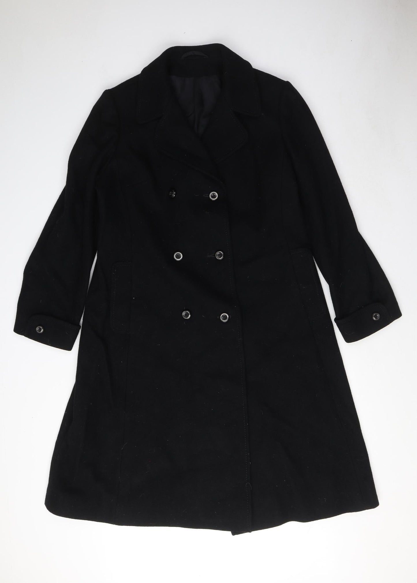 St Michael Womens Black Overcoat Coat Size 16 Button