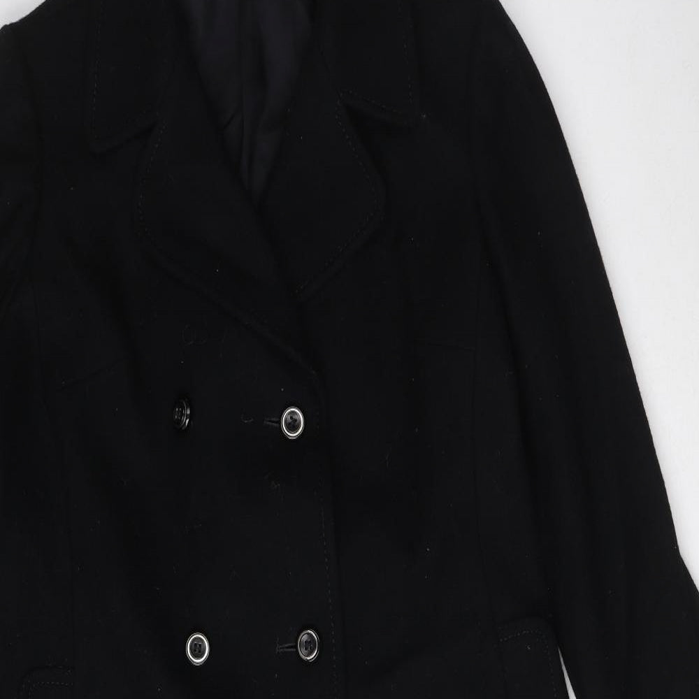 St Michael Womens Black Overcoat Coat Size 16 Button