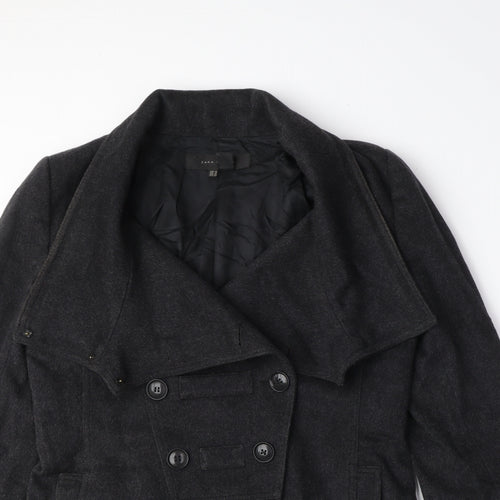 Zara Womens Grey Pea Coat Coat Size M Button