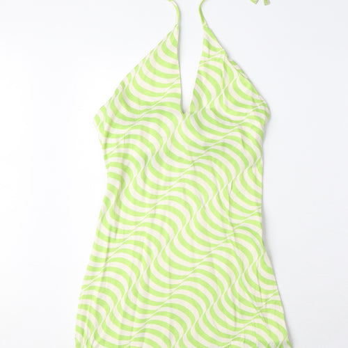 Zara Womens Green Geometric Viscose Bodycon Size XS Halter Zip