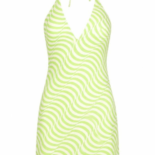 Zara Womens Green Geometric Viscose Bodycon Size XS Halter Zip