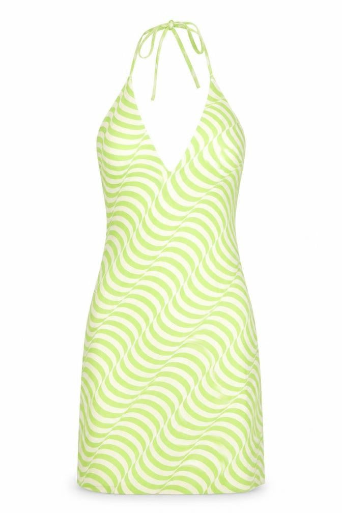 Zara Womens Green Geometric Viscose Bodycon Size XS Halter Zip
