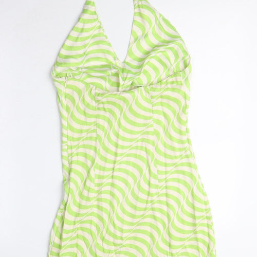 Zara Womens Green Geometric Viscose Bodycon Size XS Halter Zip