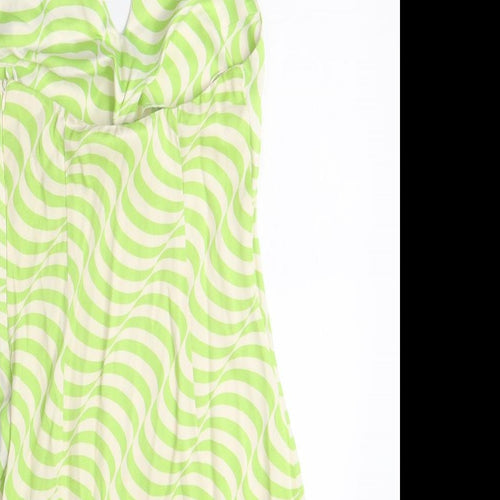 Zara Womens Green Geometric Viscose Bodycon Size XS Halter Zip