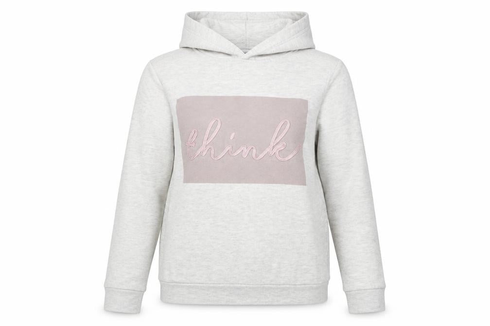 Front view of Amisu women’s grey cotton pullover hoodie, size S, pullover - think