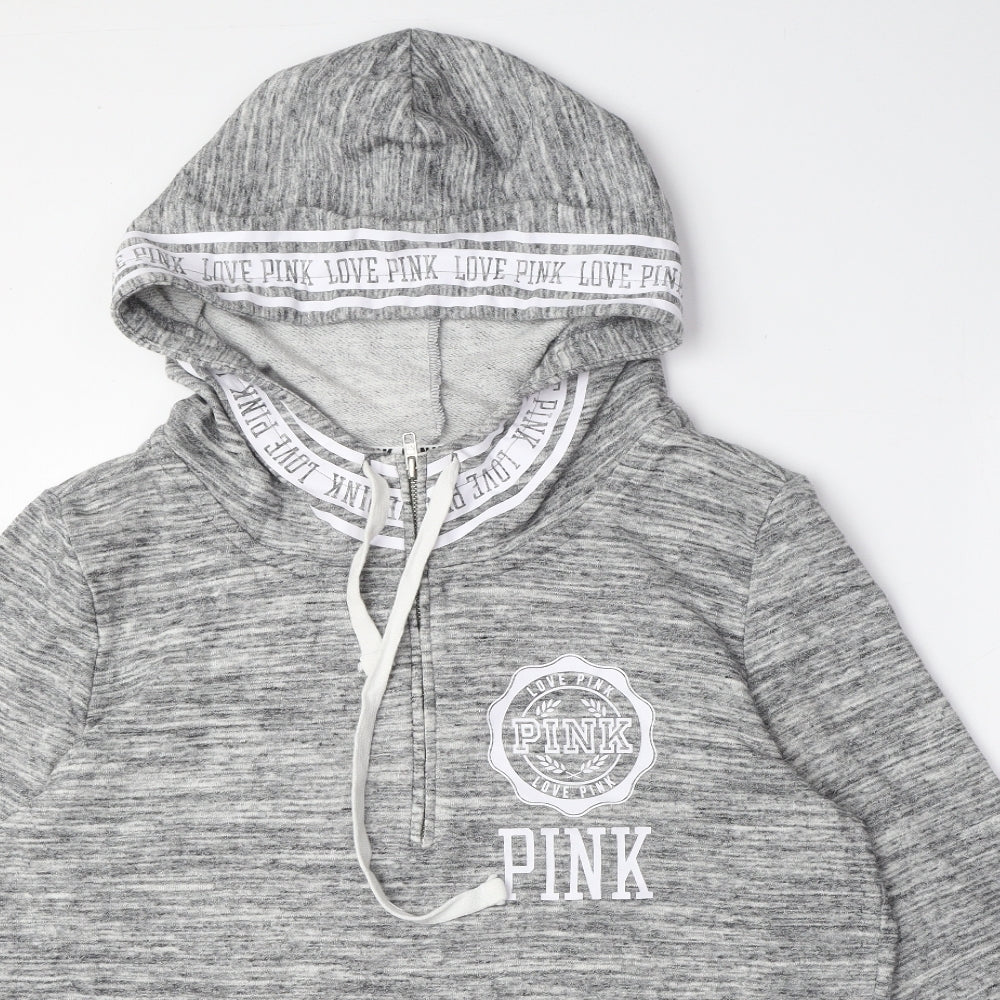 PINK Womens Grey Cotton Pullover Hoodie Size L Zip