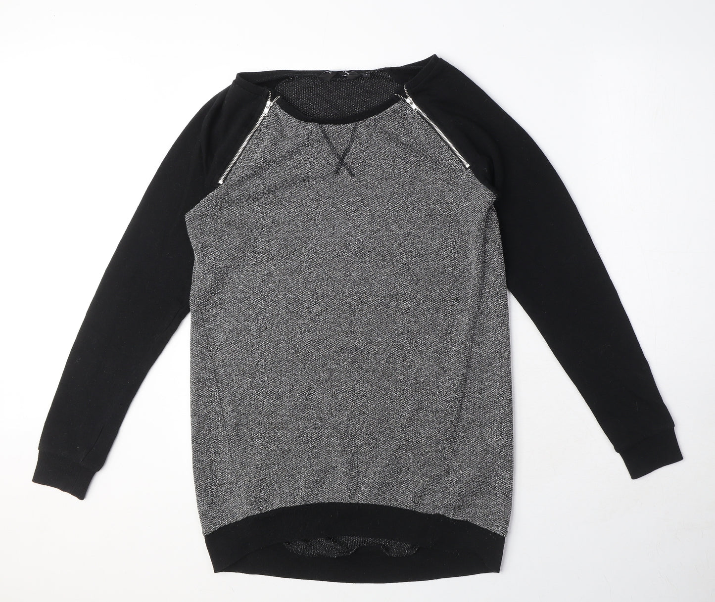 New Look Womens Grey Polyester Pullover Sweatshirt Size 8 Pullover - Zip Detail