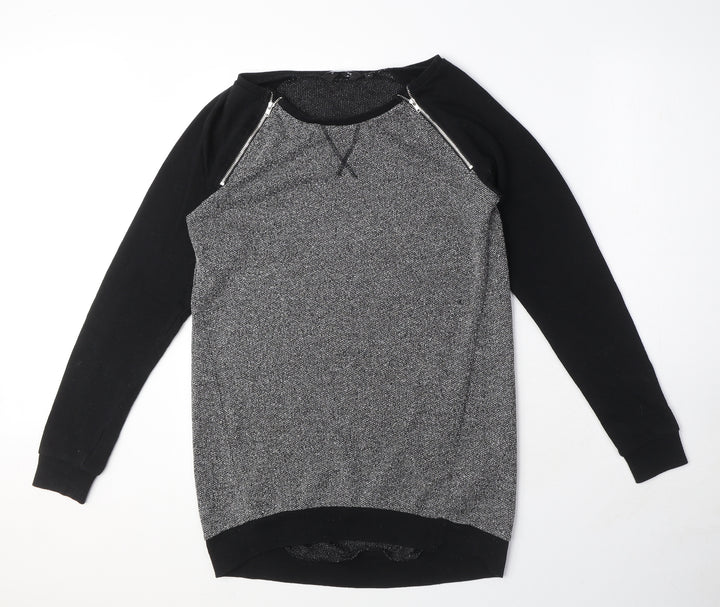 New Look Womens Grey Polyester Pullover Sweatshirt Size 8 Pullover - Zip Detail