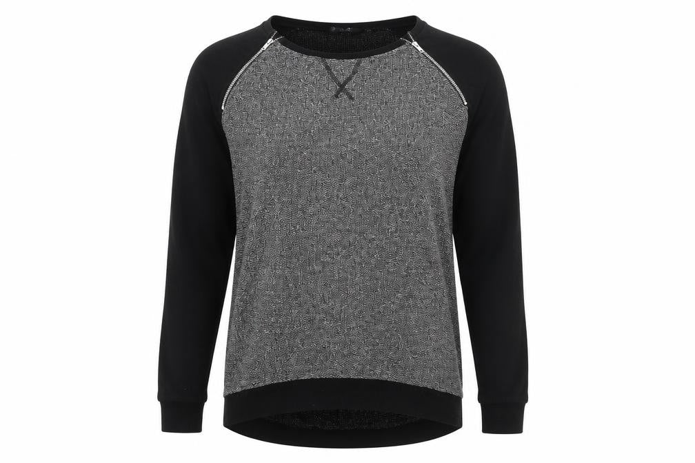 Front view of New Look women’s grey polyester pullover sweatshirt, size UK 8, pullover - zip detail