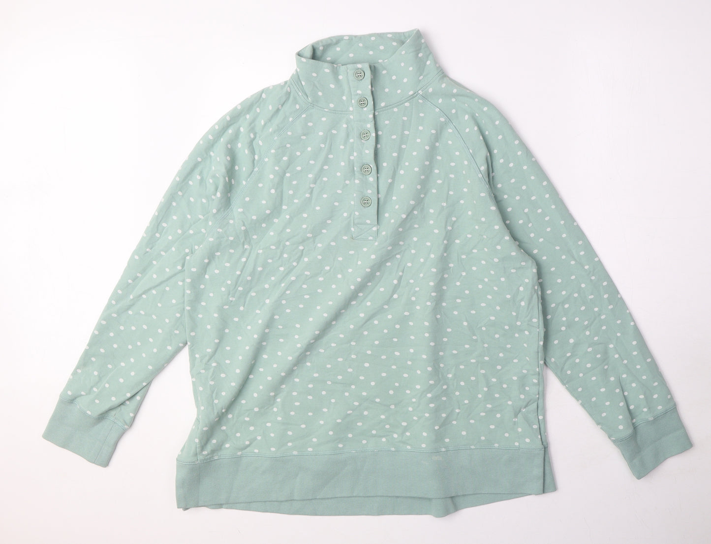 Bella Di Notte Womens Green Polka Dot Cotton Pullover Sweatshirt Size 14 Button