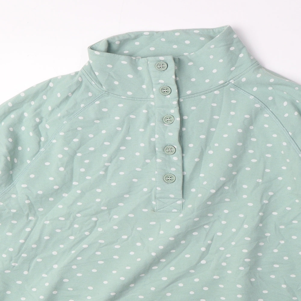 Bella Di Notte Womens Green Polka Dot Cotton Pullover Sweatshirt Size 14 Button