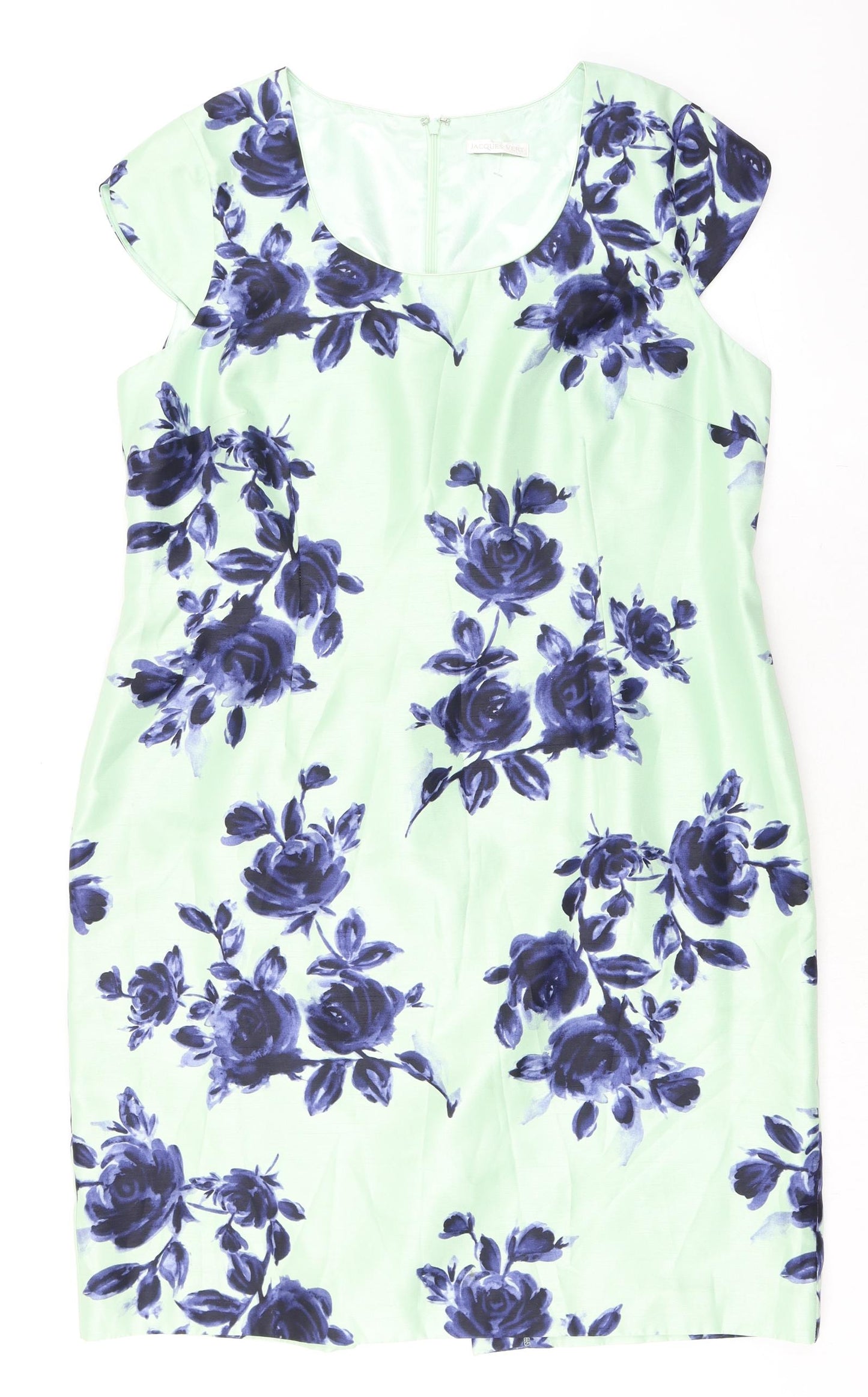 Jacques Vert Womens Green Floral Polyester A-Line Size 20 Scoop Neck Zip