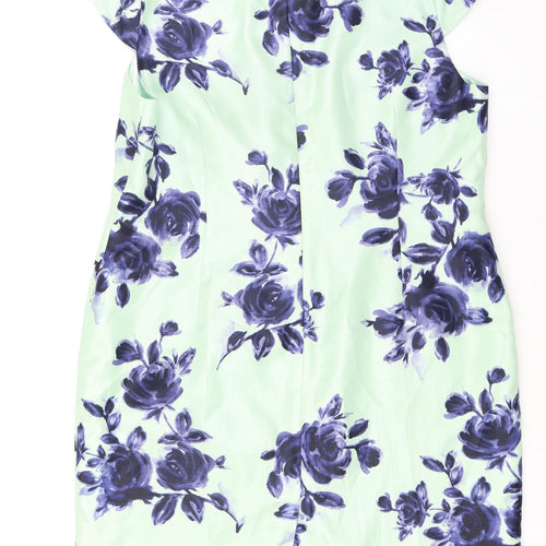 Jacques Vert Womens Green Floral Polyester A-Line Size 20 Scoop Neck Zip