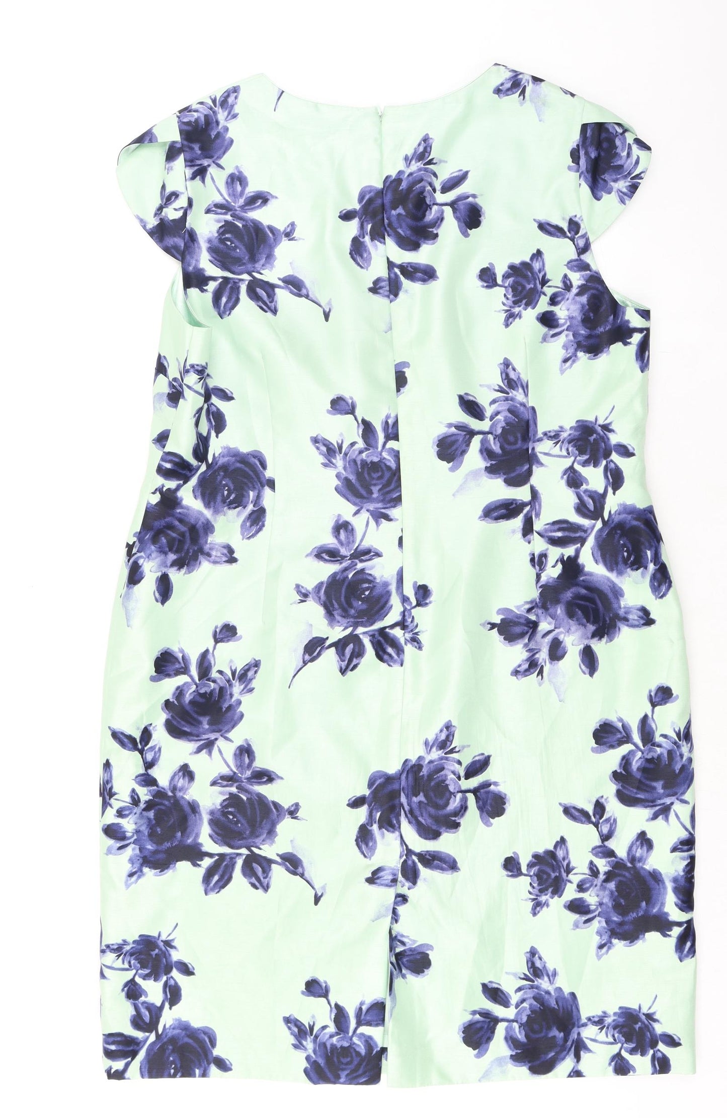 Jacques Vert Womens Green Floral Polyester A-Line Size 20 Scoop Neck Zip