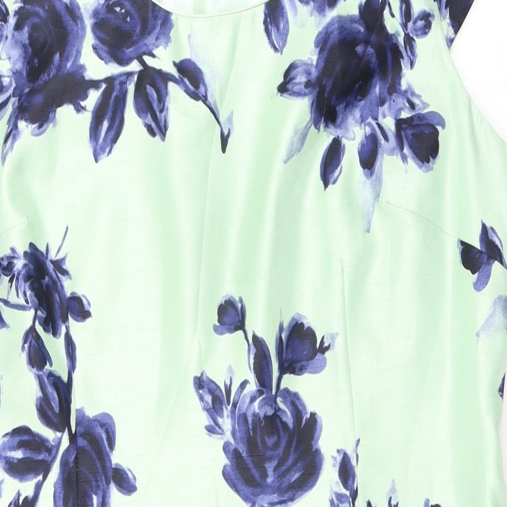 Jacques Vert Womens Green Floral Polyester A-Line Size 20 Scoop Neck Zip