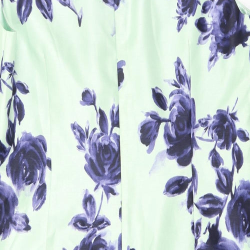Jacques Vert Womens Green Floral Polyester A-Line Size 20 Scoop Neck Zip