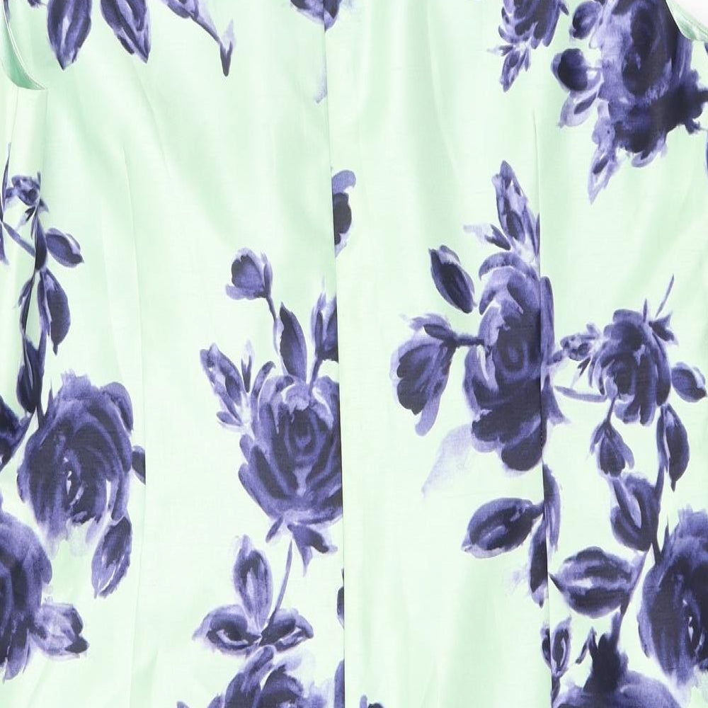 Jacques Vert Womens Green Floral Polyester A-Line Size 20 Scoop Neck Zip