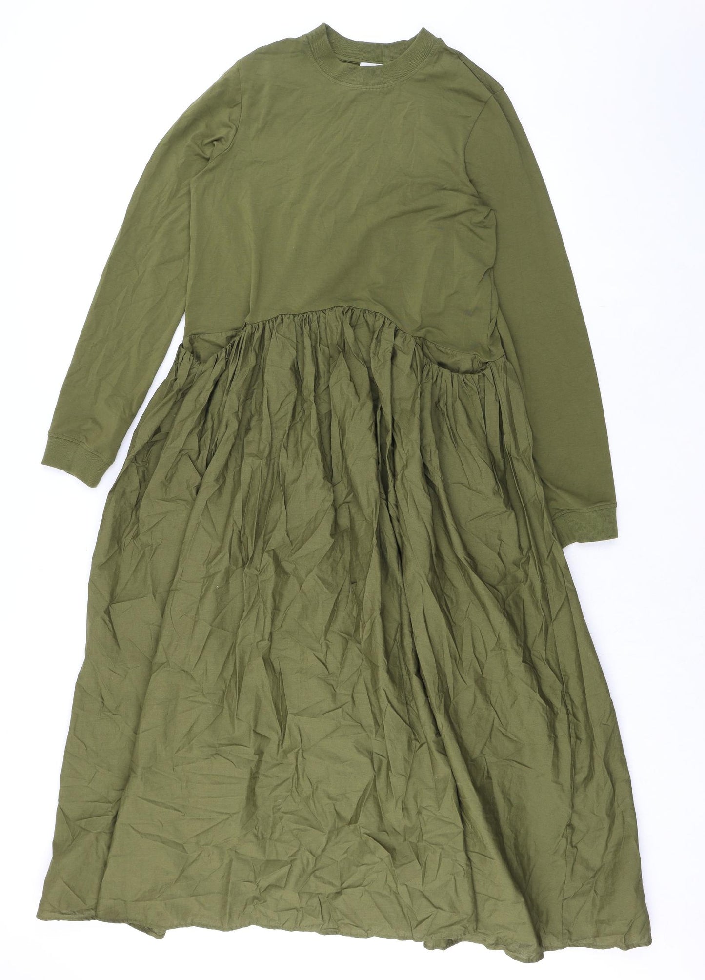 COS Womens Green Cotton Fit & Flare Size S Mock Neck Pullover