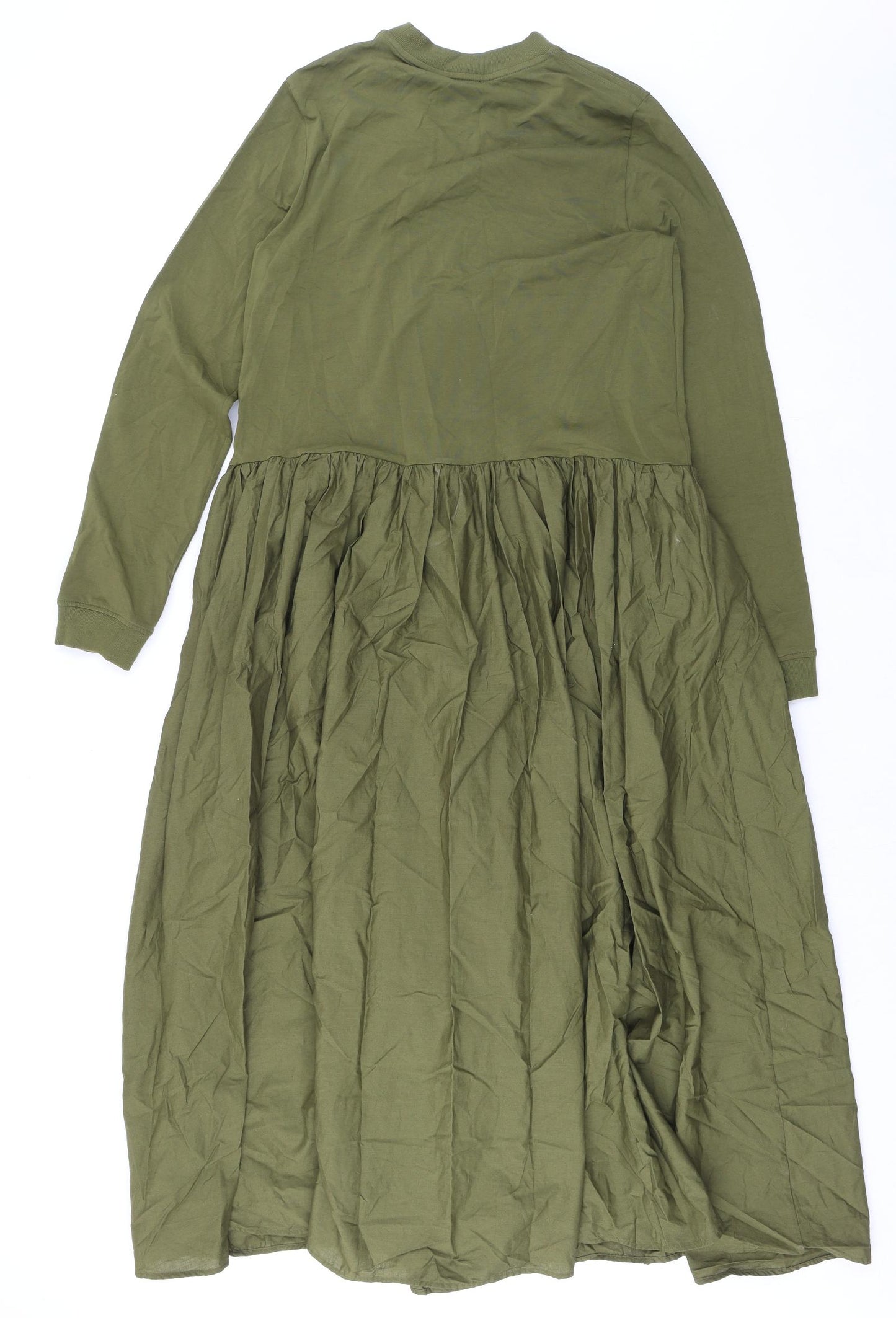 COS Womens Green Cotton Fit & Flare Size S Mock Neck Pullover