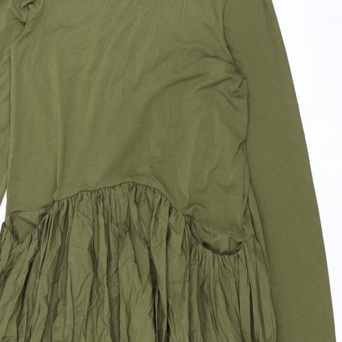 COS Womens Green Cotton Fit & Flare Size S Mock Neck Pullover