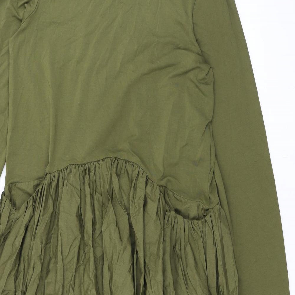 COS Womens Green Cotton Fit & Flare Size S Mock Neck Pullover