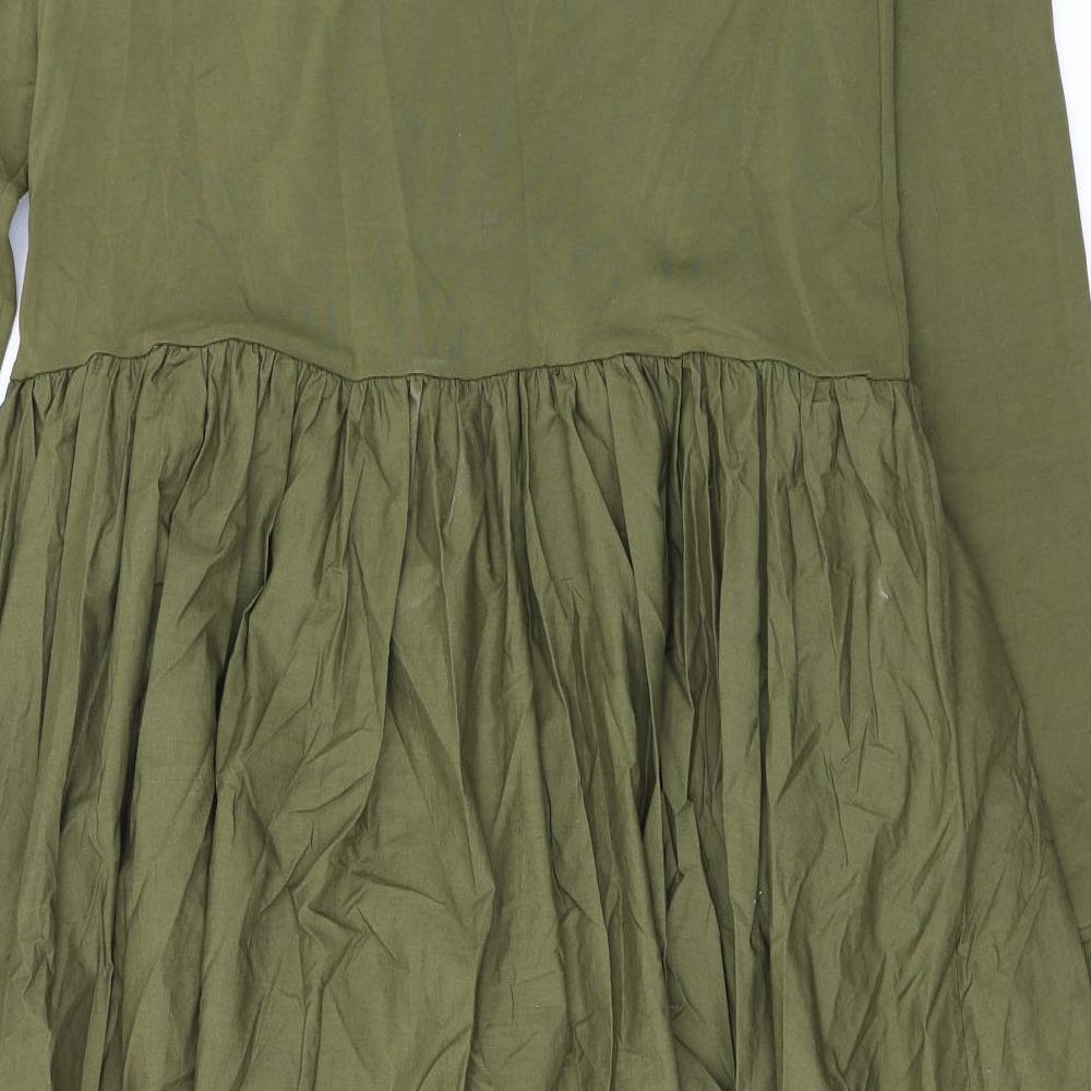 COS Womens Green Cotton Fit & Flare Size S Mock Neck Pullover