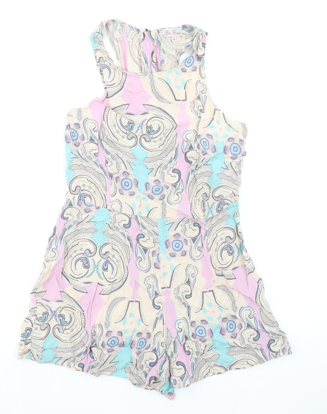 Be Beau Womens Multicoloured Geometric 100% Viscose Playsuit One-Piece Size 14 Zip