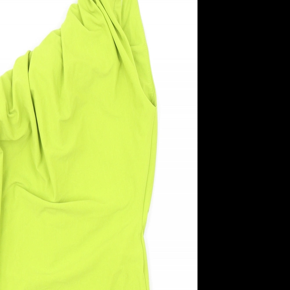 Zara Womens Green Polyester Bodysuit One-Piece Size S Snap - Ruched Neckline