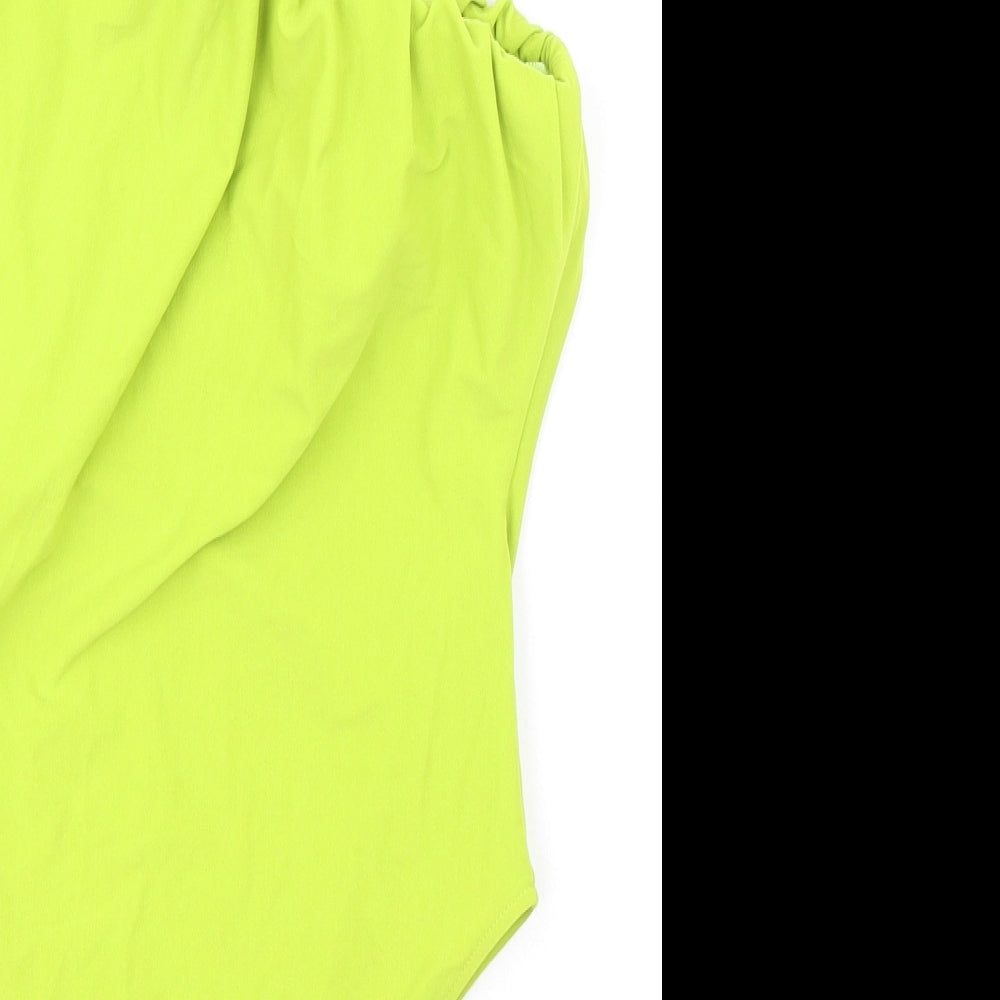 Zara Womens Green Polyester Bodysuit One-Piece Size S Snap - Ruched Neckline