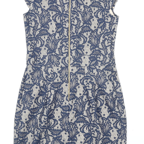 Dorothy Perkins Womens Blue Geometric Nylon Pencil Dress Size 10 Round Neck Zip