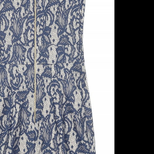 Dorothy Perkins Womens Blue Geometric Nylon Pencil Dress Size 10 Round Neck Zip