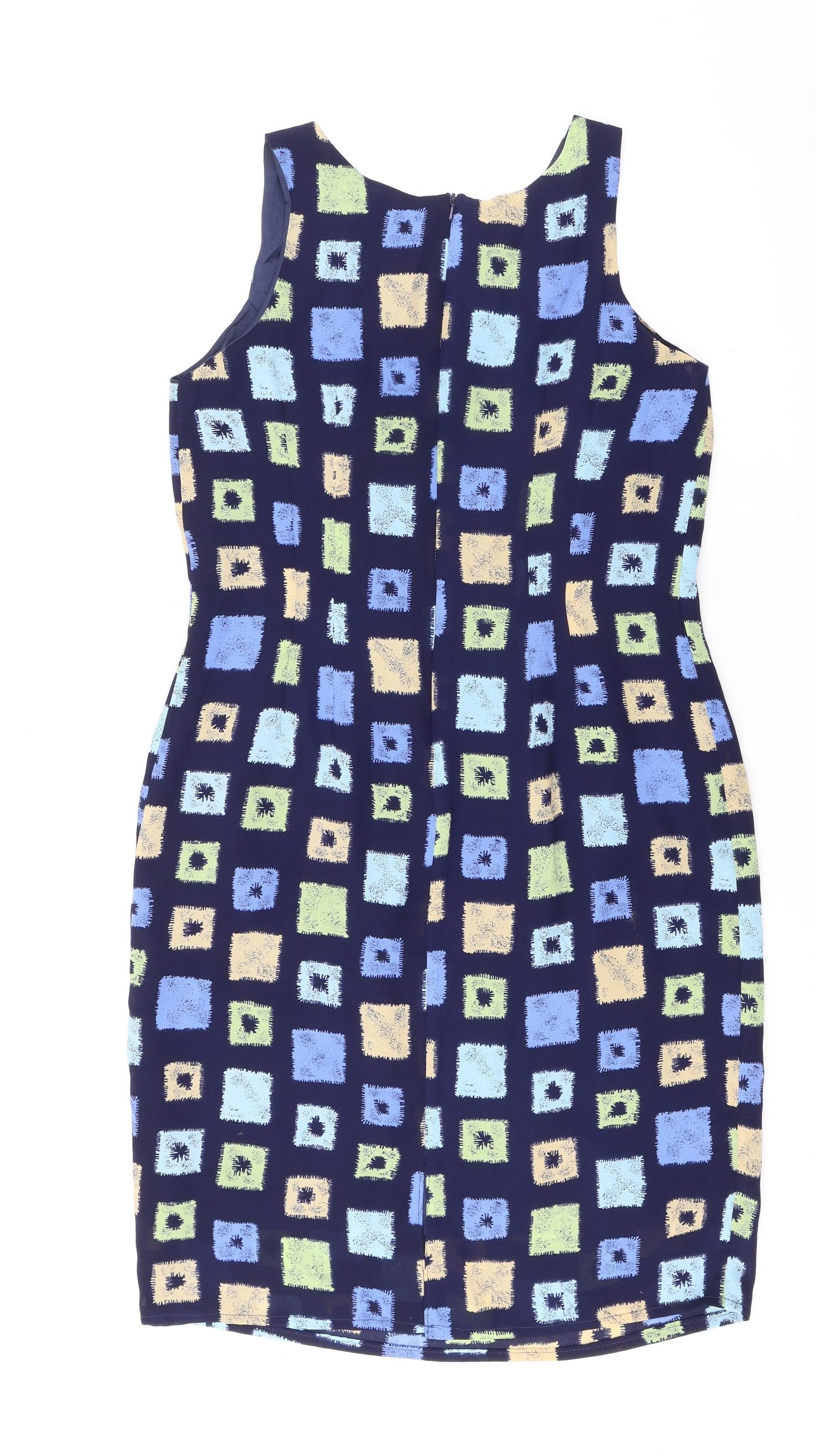 Jon Stevens Womens Blue Geometric Polyester Bodycon Size 16 Round Neck Zip